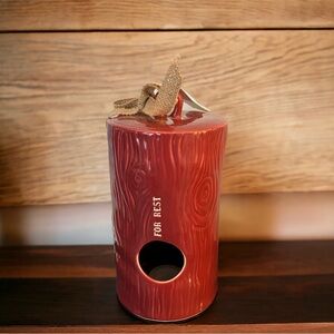 NEW Rae Dunn "FOR REST" Rust Colored Bird House With Front Hole & Bottom Stopper